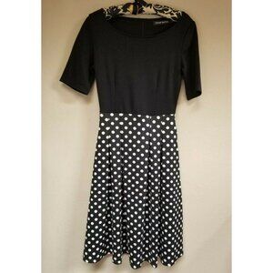 Oxiuli Fashion Womens Small Short Sleeve A-Line Polka Dot Midi Dress Black White